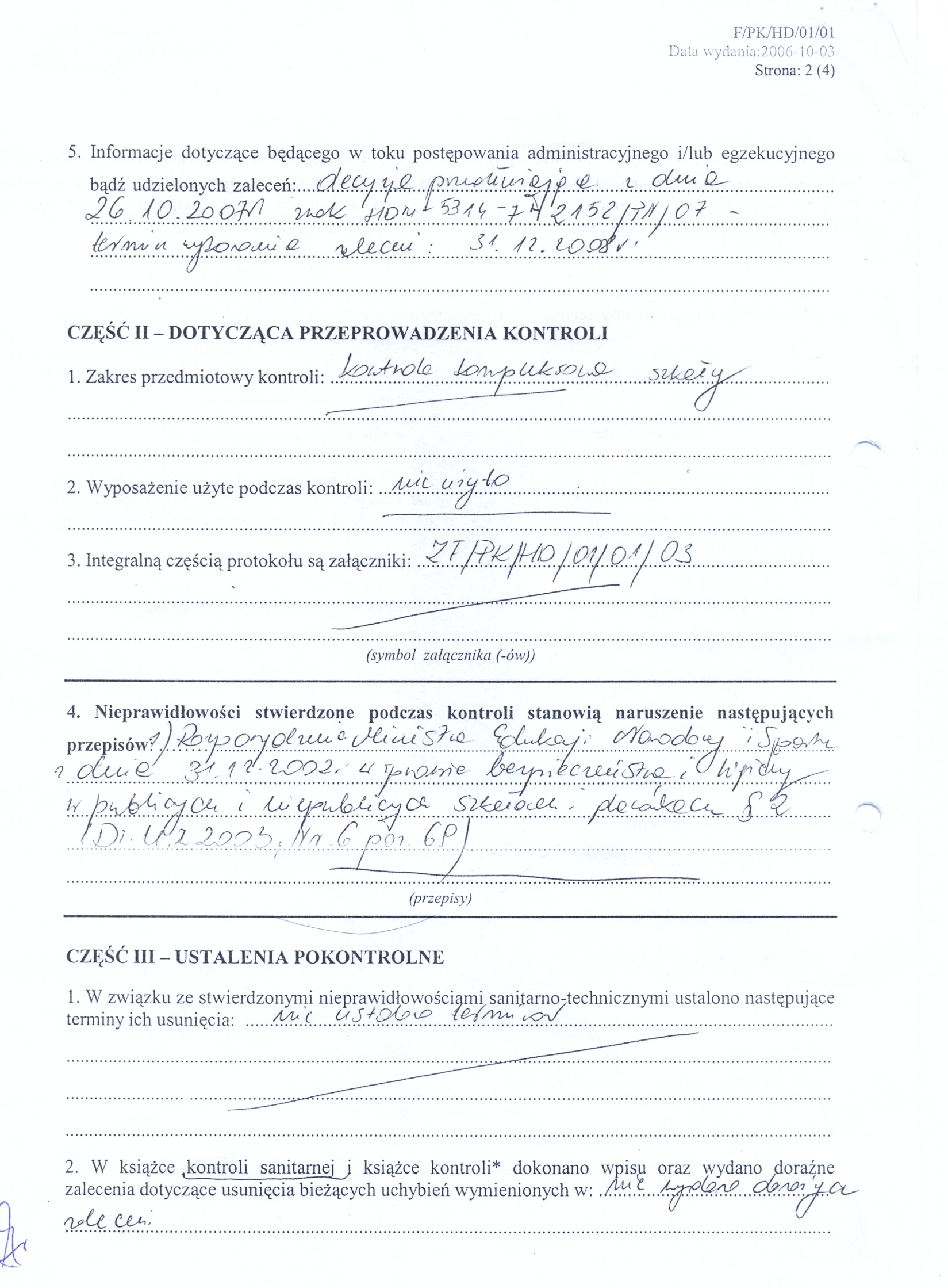 Protok&oacute;ł z kontroli PSSE-str2